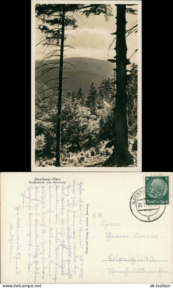 Ansichtskarte Ilsenburg (Harz) Brocken-Blick Vom Meineberg Aus Gesehen 1938 - Autres & Non Classés