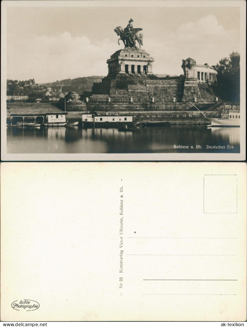 Ansichtskarte Koblenz Deutsches Eck, Rhein Partie Mit Denkmal 1930 - Koblenz