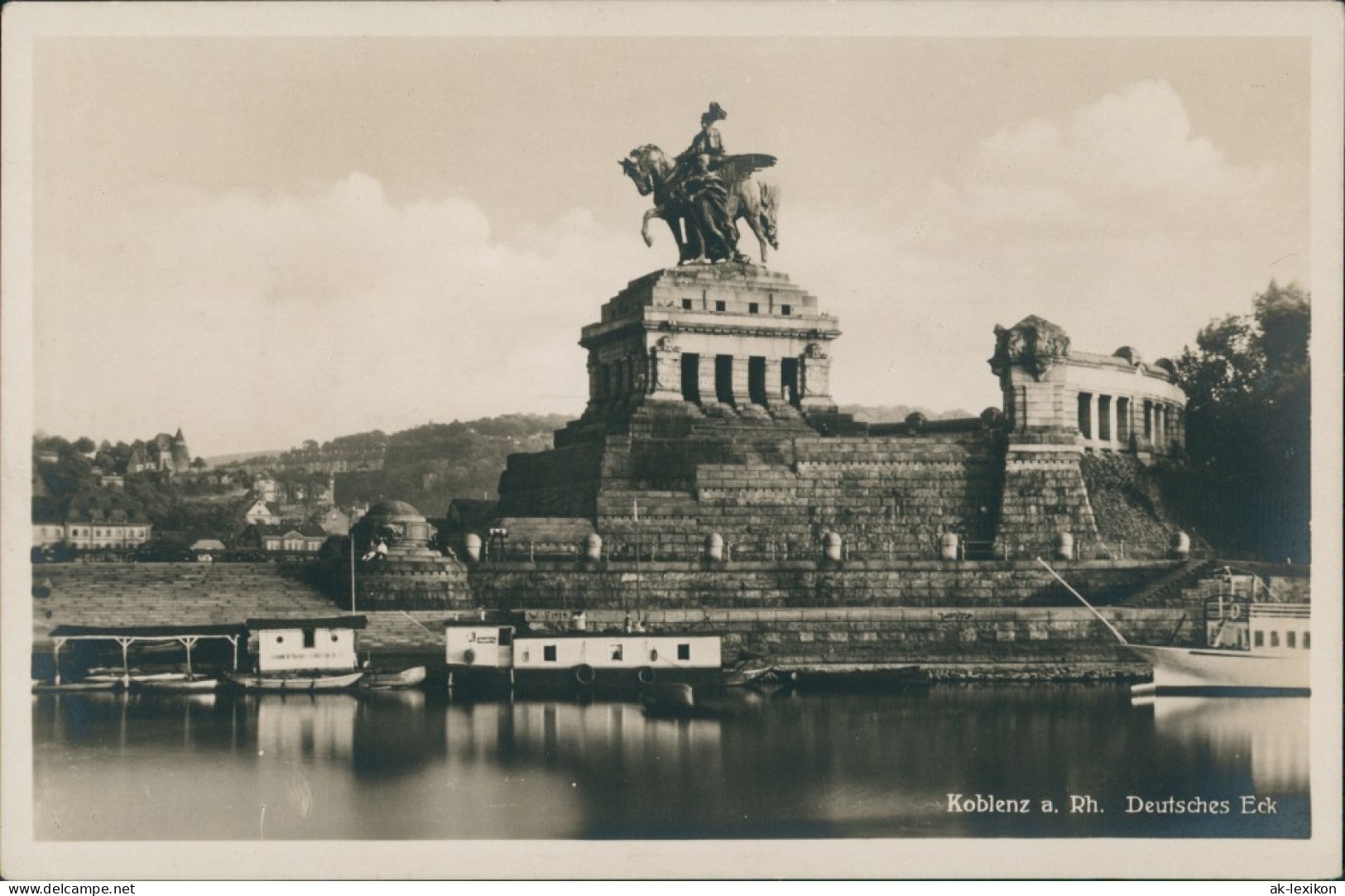 Ansichtskarte Koblenz Deutsches Eck, Rhein Partie Mit Denkmal 1930 - Koblenz