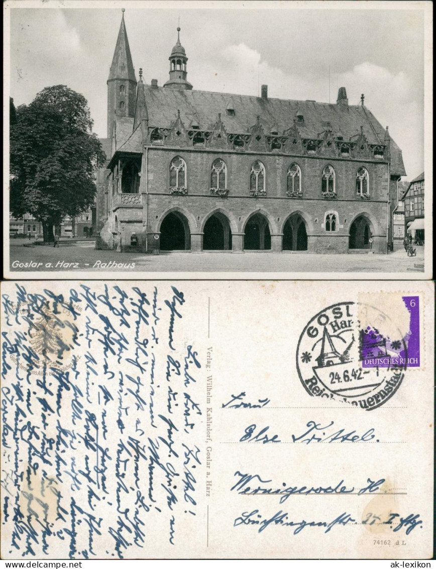 Ansichtskarte Goslar Rathaus, Gebäude, Strassen Partie 1942 - Goslar