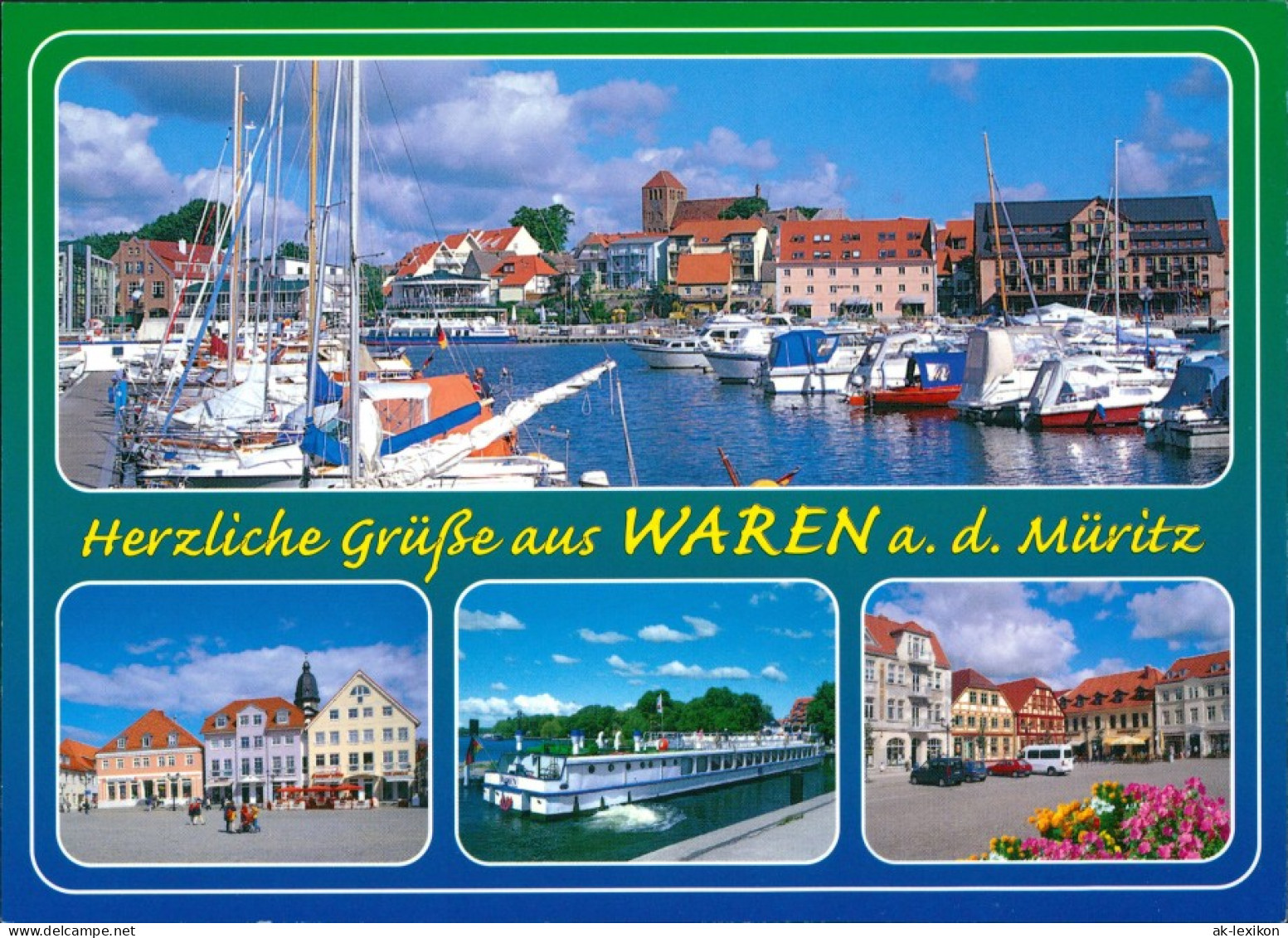 Ansichtskarte Waren (Müritz) Hafen Mit Schiffe, Markt, Fähre 1995 - Waren (Müritz)