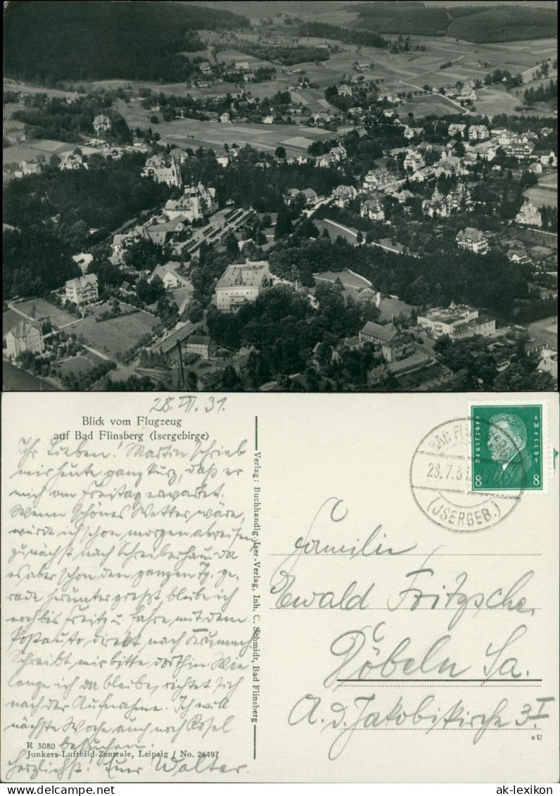 Postcard Bad Flinsberg Świeradów-Zdrój Luftbild Bahnpost 1936 - Schlesien