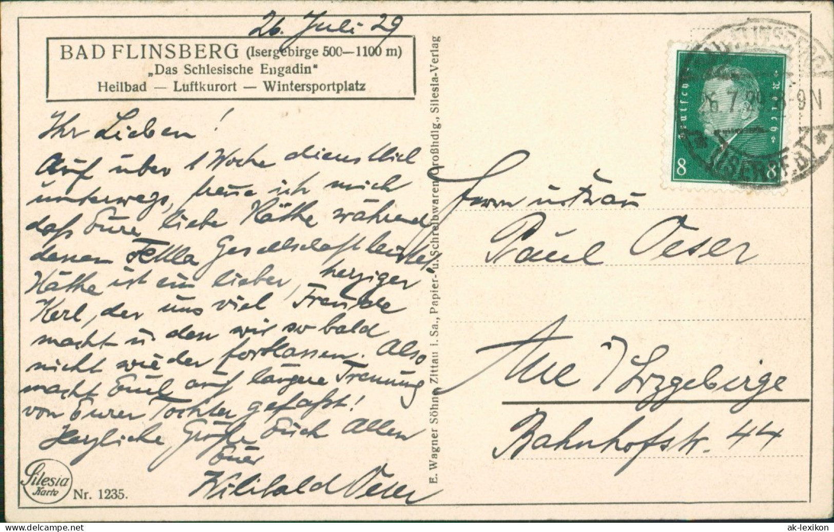 Postcard Bad Flinsberg Świeradów-Zdrój Stadtblick 1928 - Schlesien