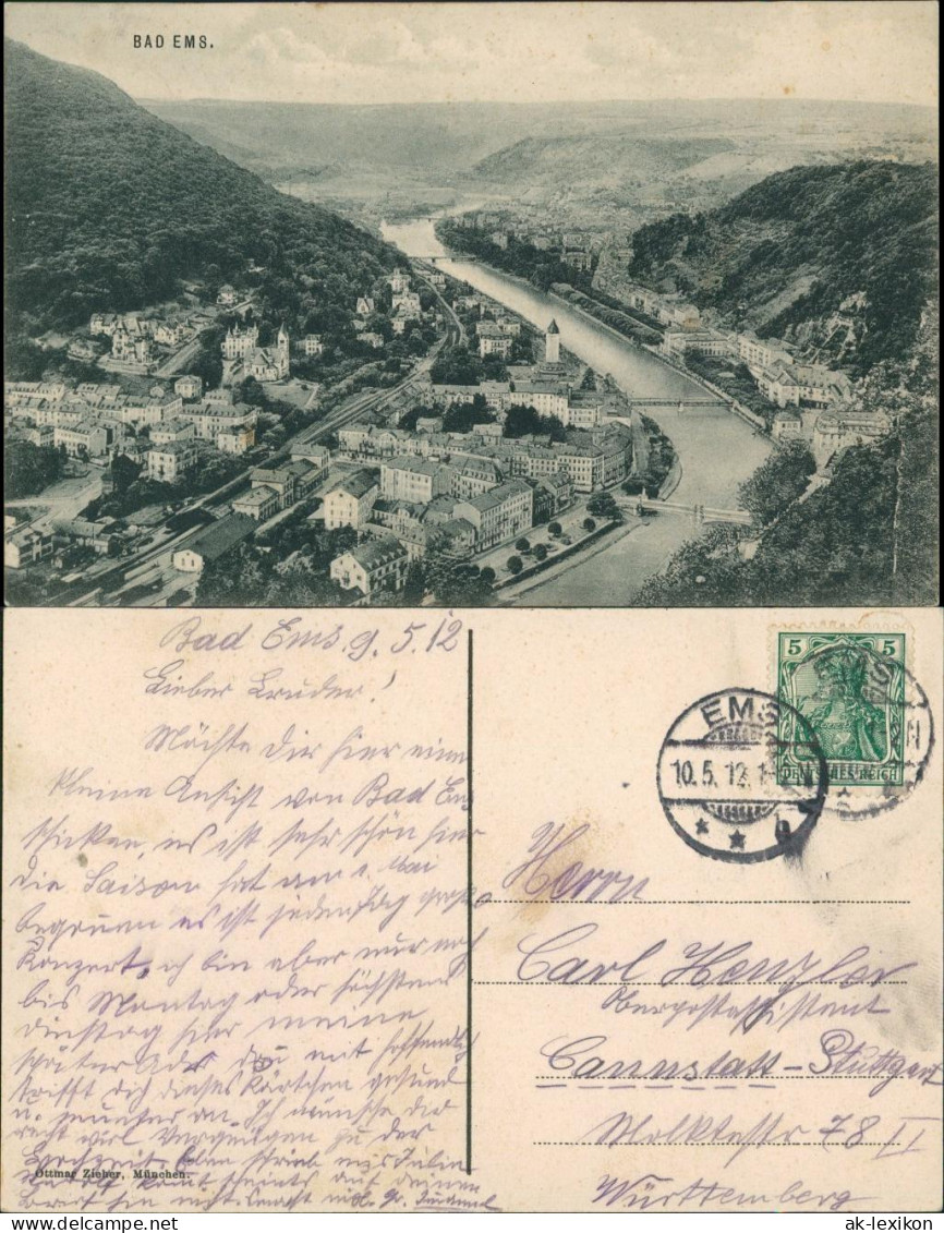 Ansichtskarte Bad Ems Panorama-Ansicht, Fluss, Tal, Gesamtansicht 1912 - Bad Ems