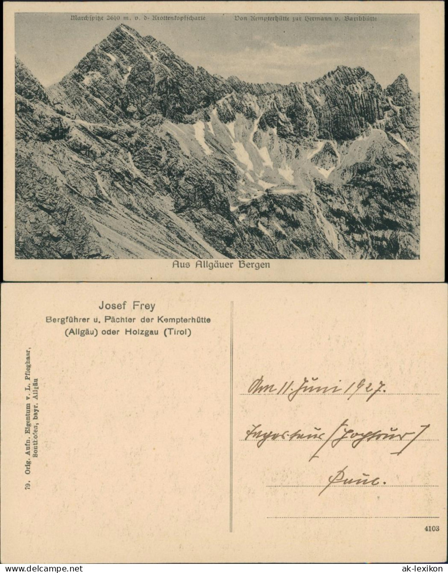 Allgäu, Allgäuer Alpen, Absender-Eindruck "Bergführer Josef Frey" 1927 - Non Classificati