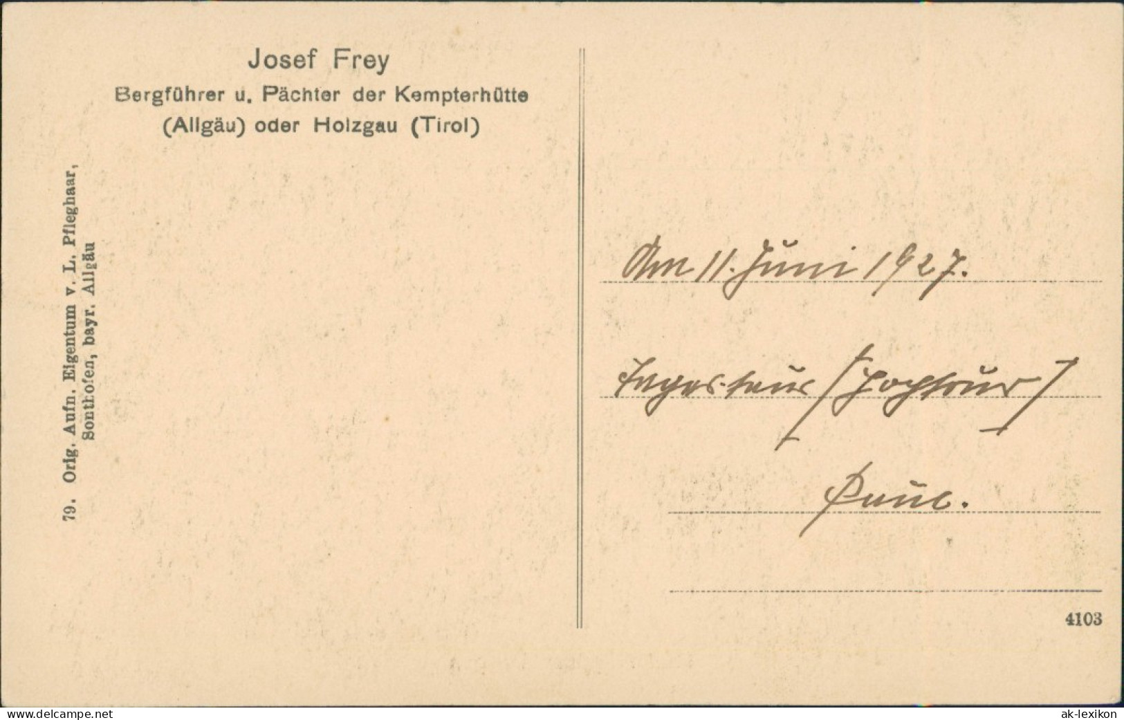 Allgäu, Allgäuer Alpen, Absender-Eindruck "Bergführer Josef Frey" 1927 - Non Classificati