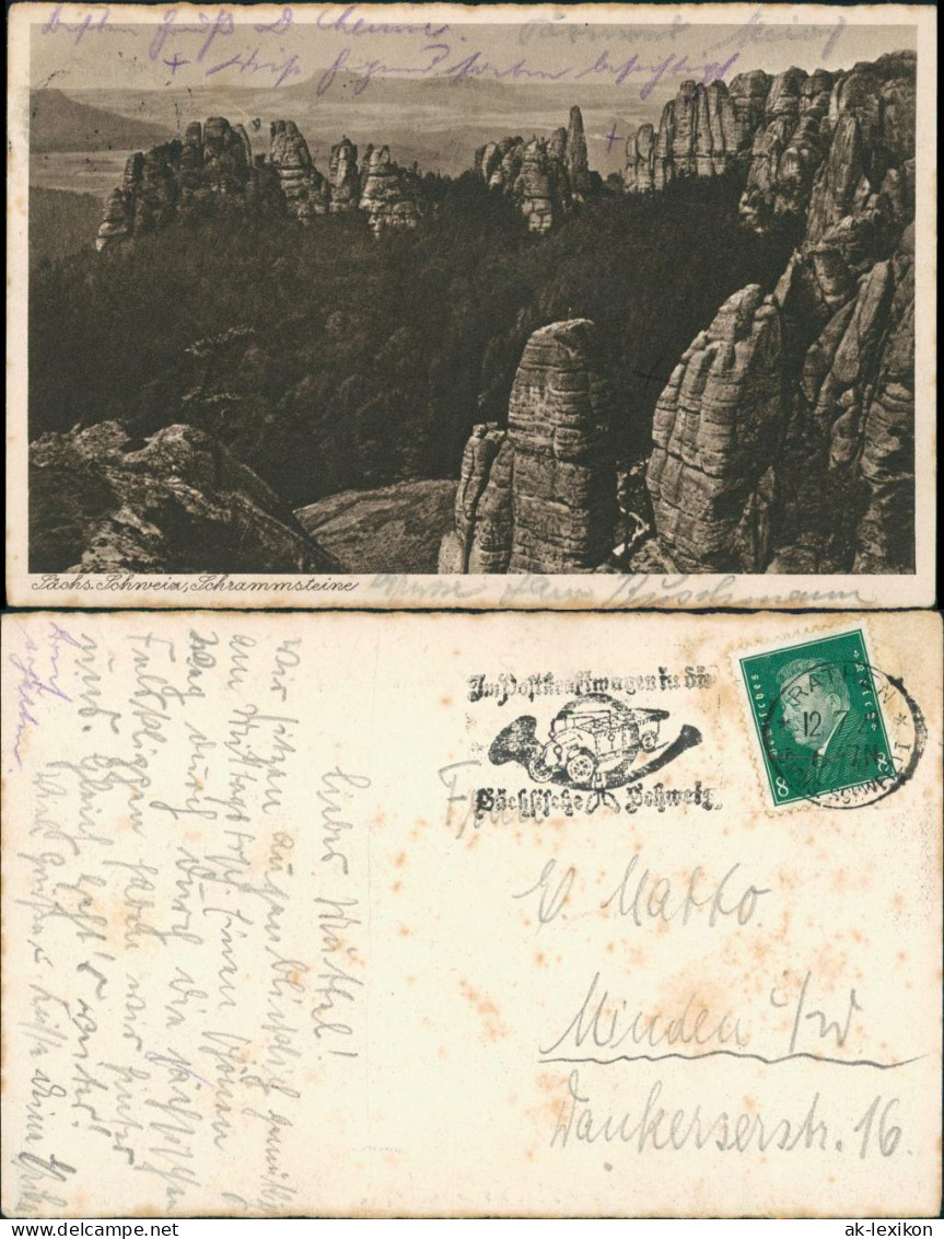 Ansichtskarte Bad Schandau Schrammsteine, Felsen 1929 - Bad Schandau