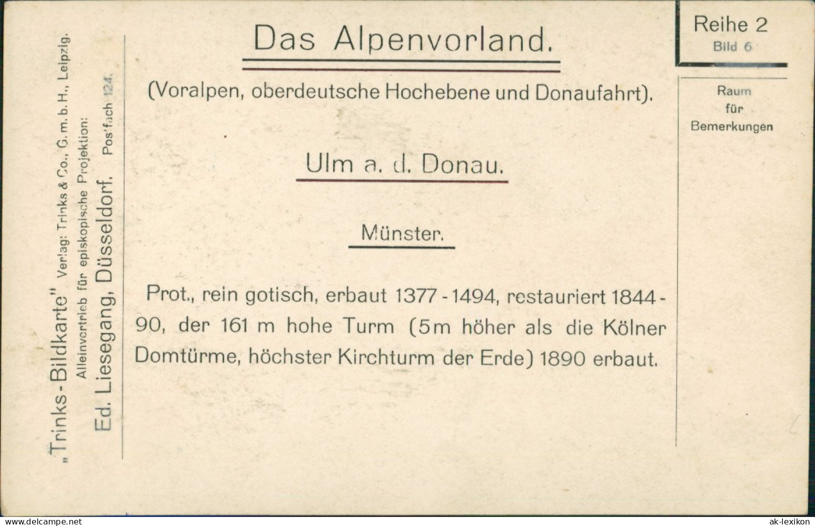 Ulm A. D. Donau Ulmer Münster, Trinks Bildkarte Mit Beschreibung 1920 - Ulm