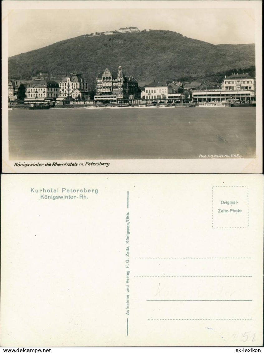 Königswinter Panorama-Ansicht, Rhein-Hotels, Petersberg, Schiffe 1940 - Koenigswinter