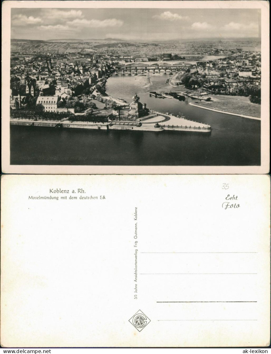 Ansichtskarte Koblenz Deutsches Eck, Mosel Mündung, Rhein, Luftaufnahme 1940 - Koblenz