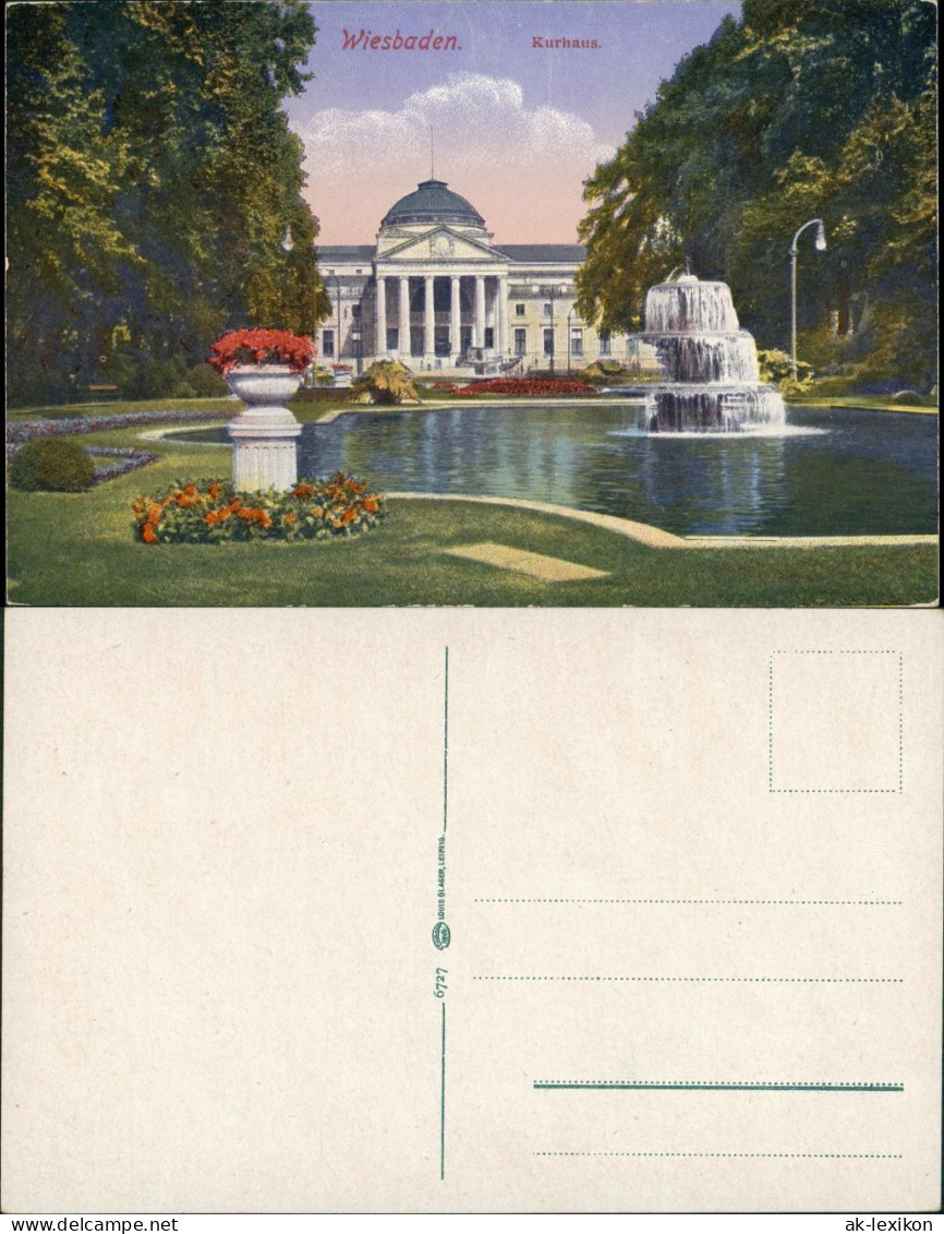 Ansichtskarte Wiesbaden Kurhaus, Partie Mit Springbrunnen, Wasserspiele 1910 - Wiesbaden