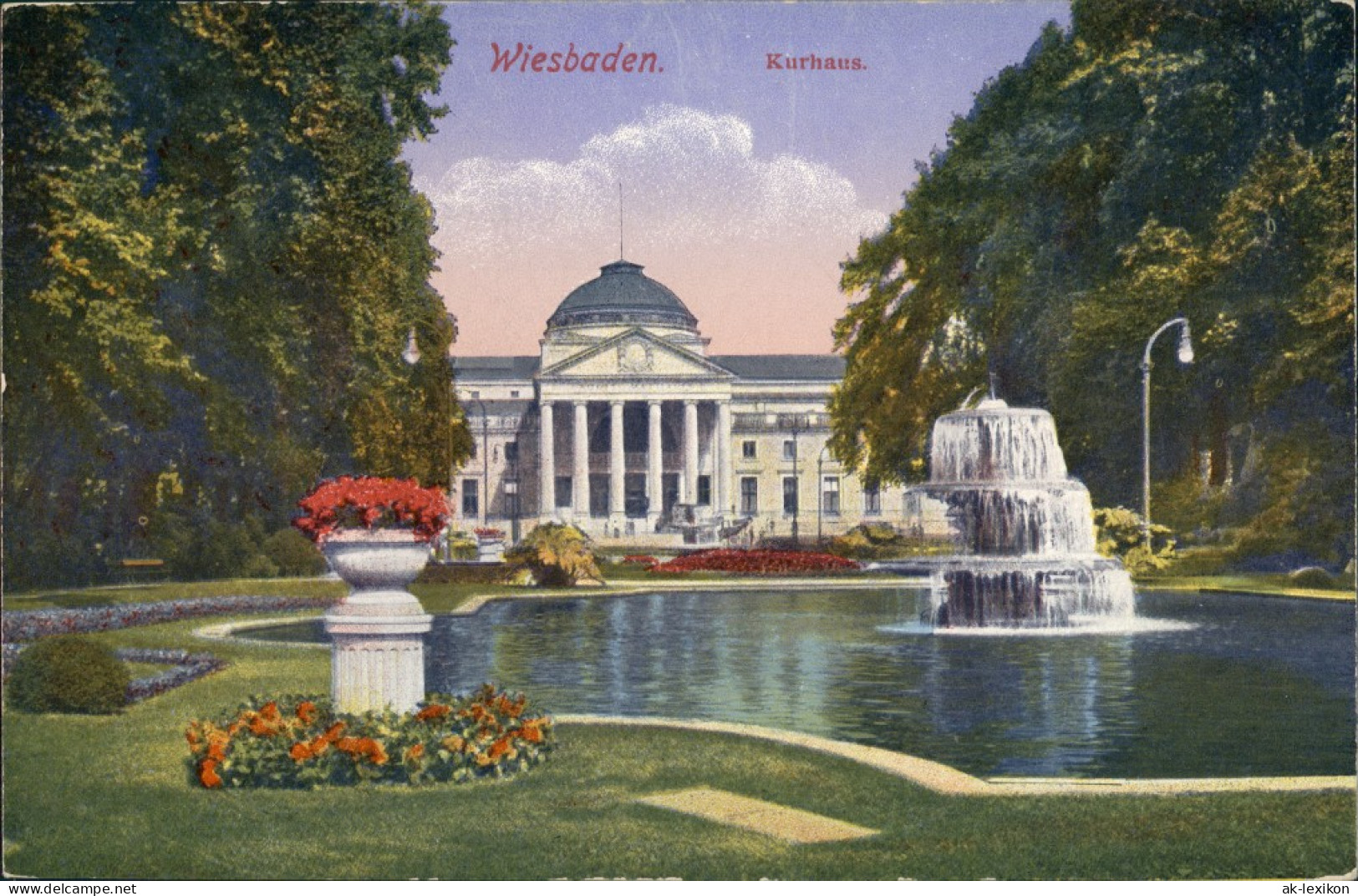 Ansichtskarte Wiesbaden Kurhaus, Partie Mit Springbrunnen, Wasserspiele 1910 - Wiesbaden