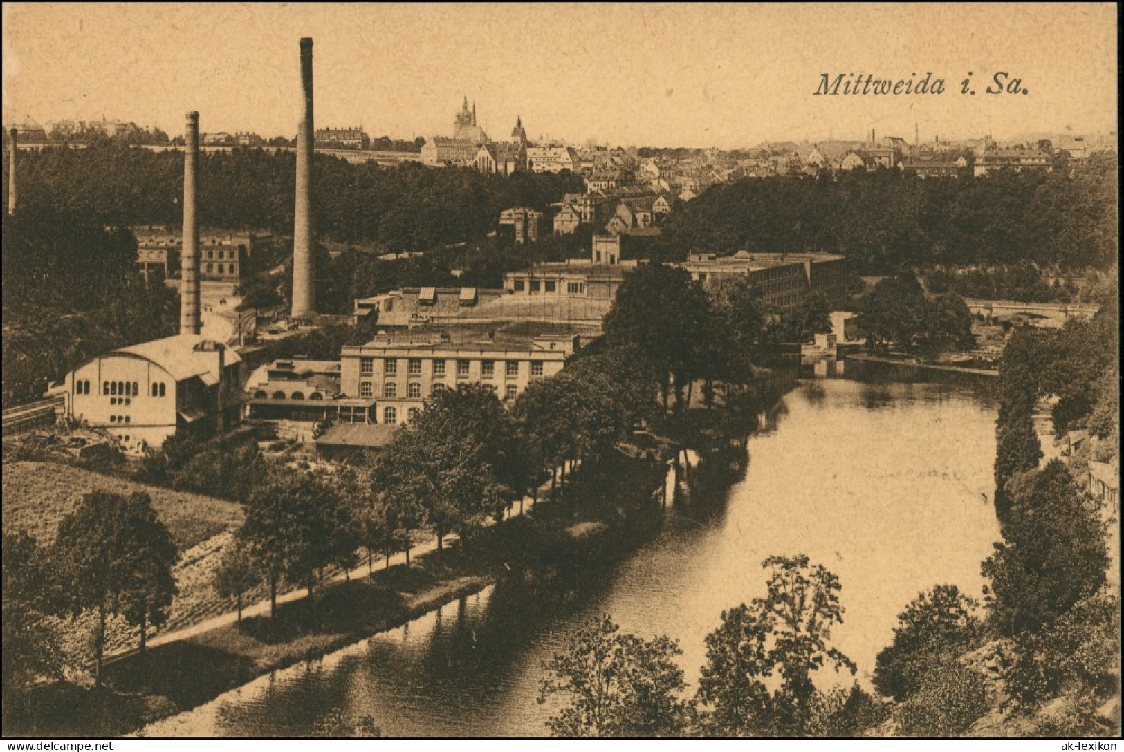 Ansichtskarte Mittweida Fabrikanlage Schornsteine 1912 - Mittweida