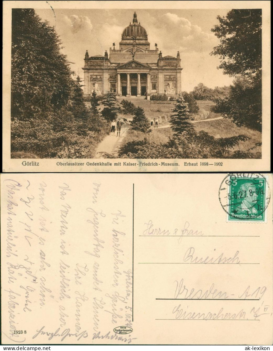 Postcard Görlitz Zgorzelec Ruhmeshalle - Waldpartie 1927 - Schlesien