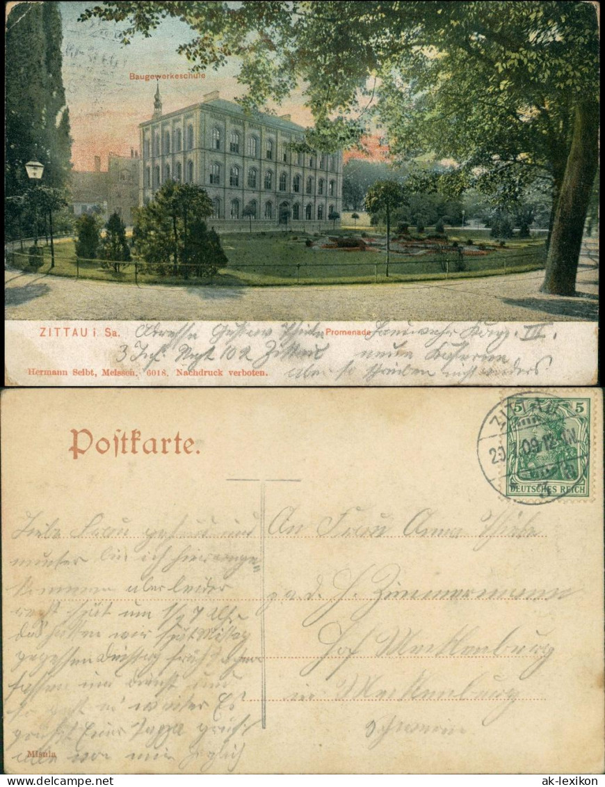 Ansichtskarte Zittau Partie An Der Promenade Mit Baugewerkeschule 1909 - Zittau