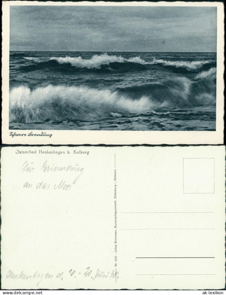 Postcard Henkenhagen Ustronie Morskie Wellengang 1928 - Pommern