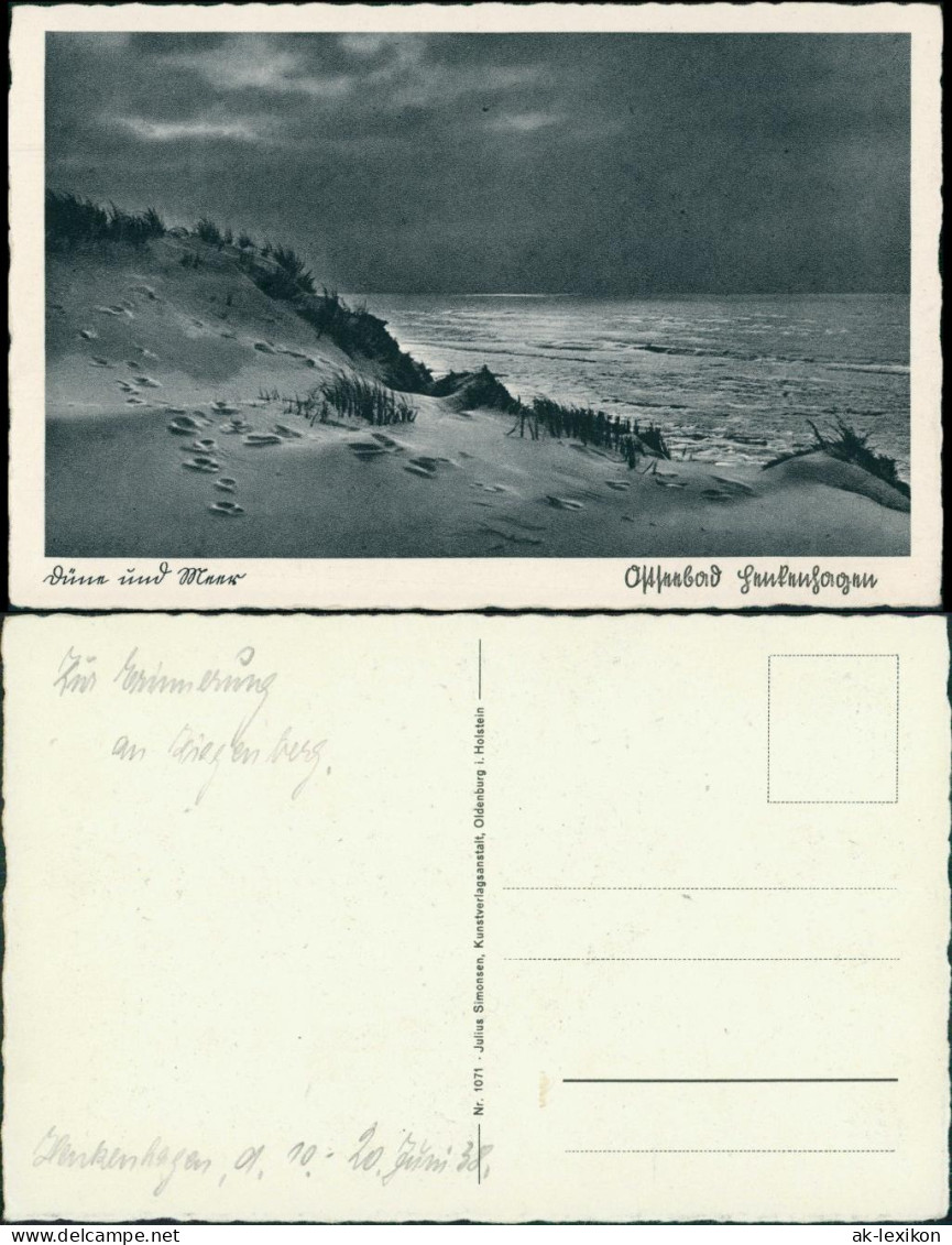 Postcard Henkenhagen Ustronie Morskie Düne Bei Mondschein 1929 - Pommern