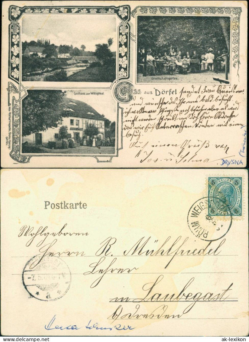 Postcard Dörfel (Böhmen) Víska (Višňová) Gasthaus 1909 - Tchéquie