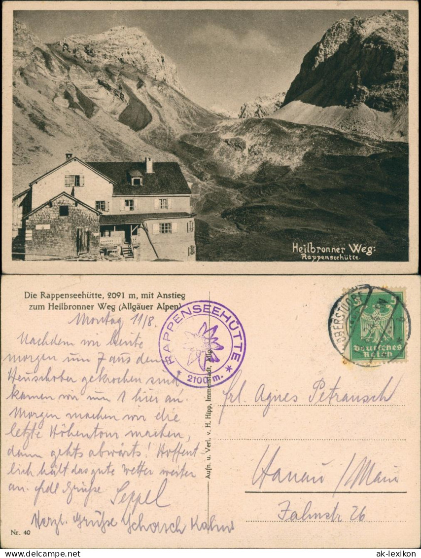 Ansichtskarte Oberstdorf (Allgäu) Rappenseehütte Heilbronner See 1935 - Oberstdorf