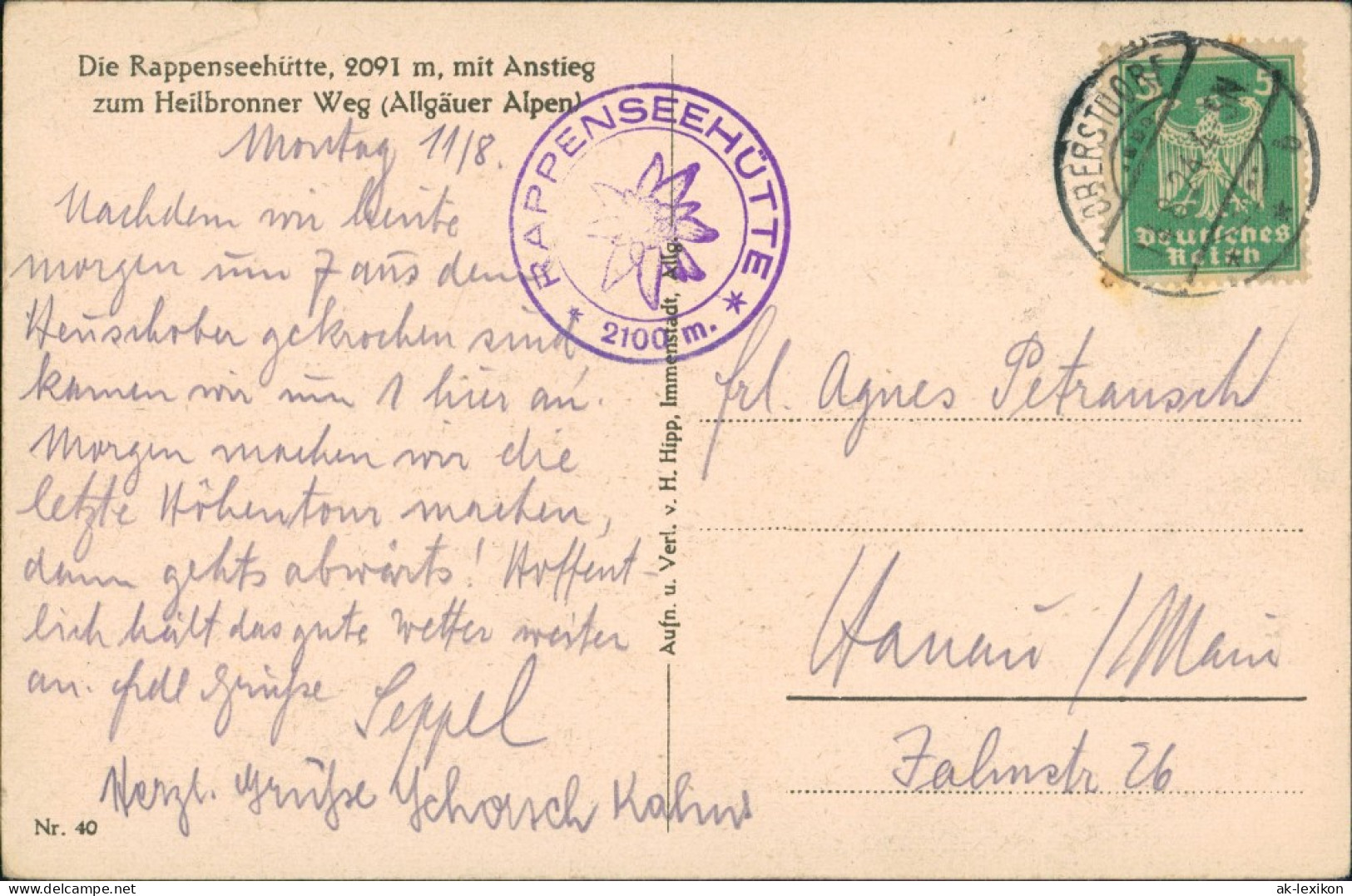 Ansichtskarte Oberstdorf (Allgäu) Rappenseehütte Heilbronner See 1935 - Oberstdorf