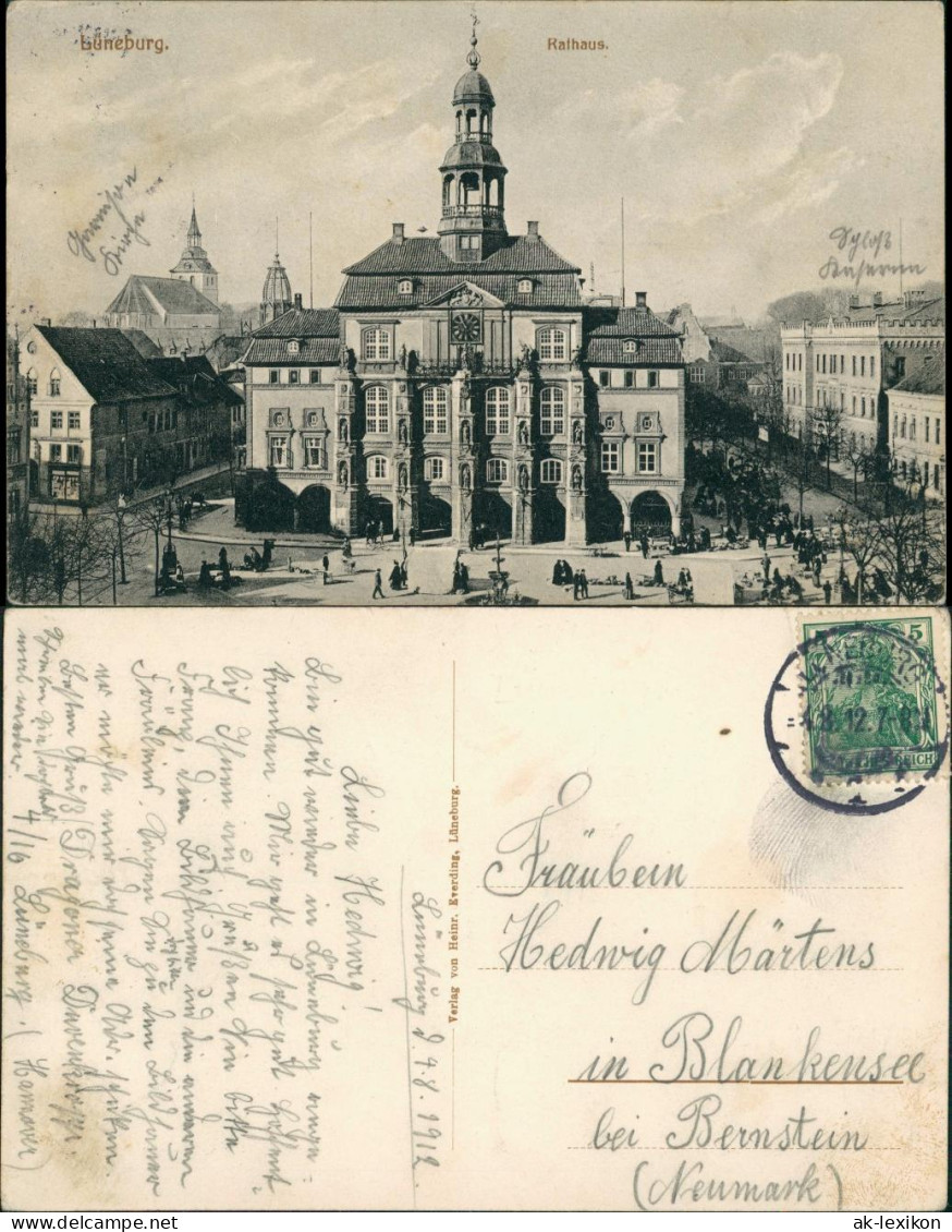 Ansichtskarte Lüneburg Rathaus Und Straßenpartie 1912 - Lüneburg