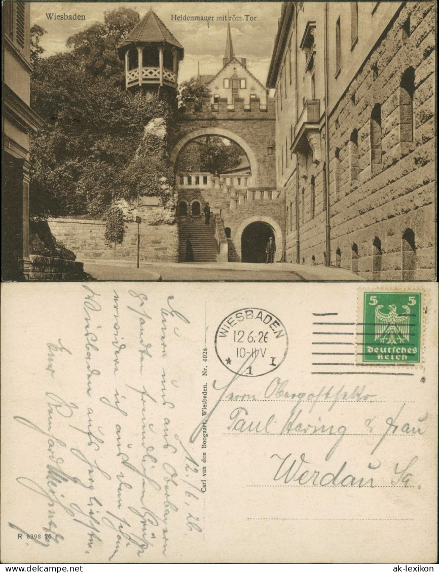 Ansichtskarte Wiesbaden Heidenmauer Mit Römischen Tor 1926 - Wiesbaden