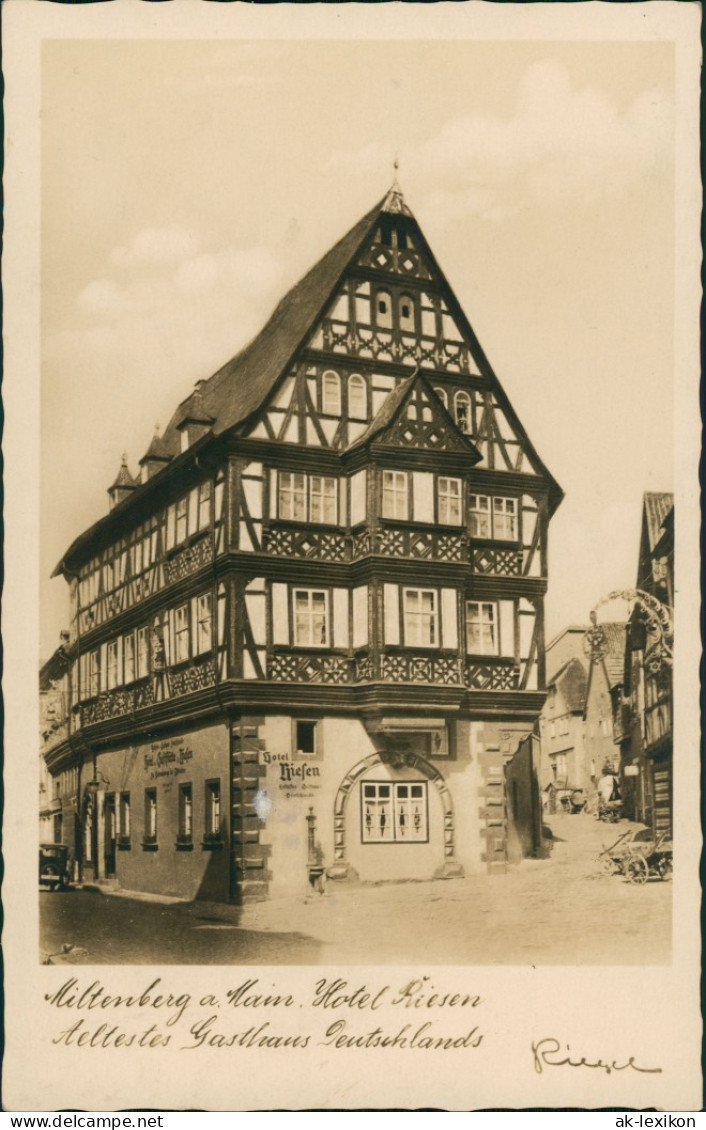 Ansichtskarte Miltenberg (Main) Hotel Zum Riesen 1934 - Miltenberg A. Main