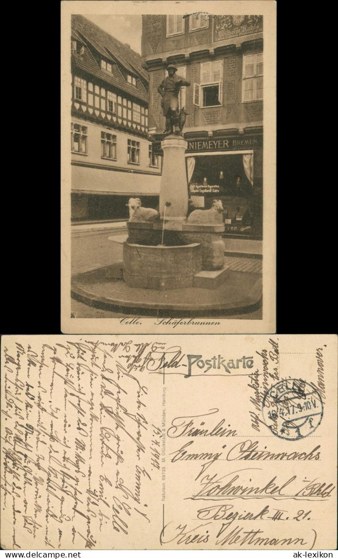 Ansichtskarte Celle Zigarrengeschäht Niemeyer Bremen - Schäferbrunnen 1917 - Celle