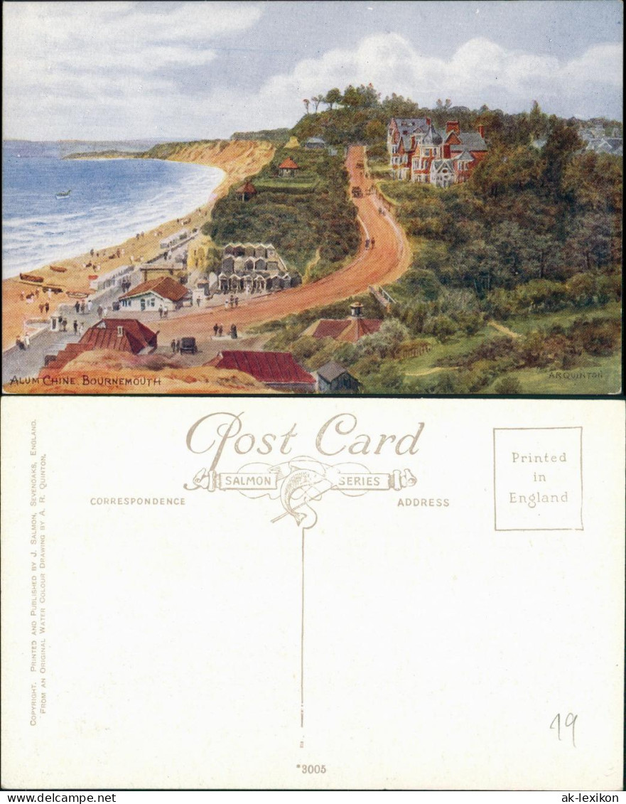 Bournemouth ALUM CHINE BOURNEMOUTH Beach Scene/Künstlerkarte Strand Partie 1920 - Other & Unclassified