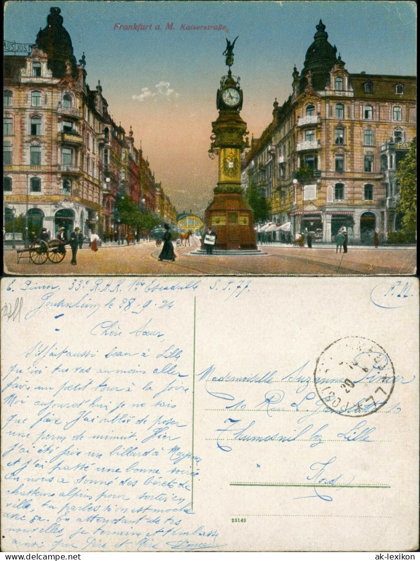 Frankfurt Am Main Kaiserstraße Strasse Partie Mit Denkmal, Häuser Reihe 1924 - Frankfurt A. Main