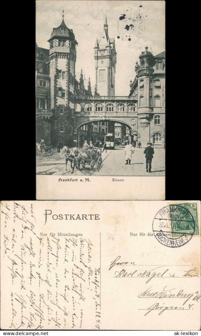 Ansichtskarte Frankfurt Am Main Römer - Kutsche Straßenbahn 1917 - Frankfurt A. Main