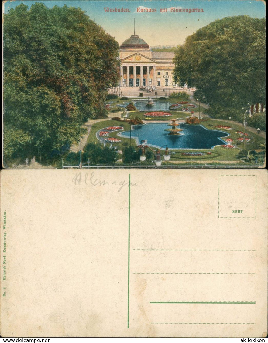 Wiesbaden Kurhaus Mit Blumengarten, Park, Teich, Springbrunnen 1910 - Wiesbaden