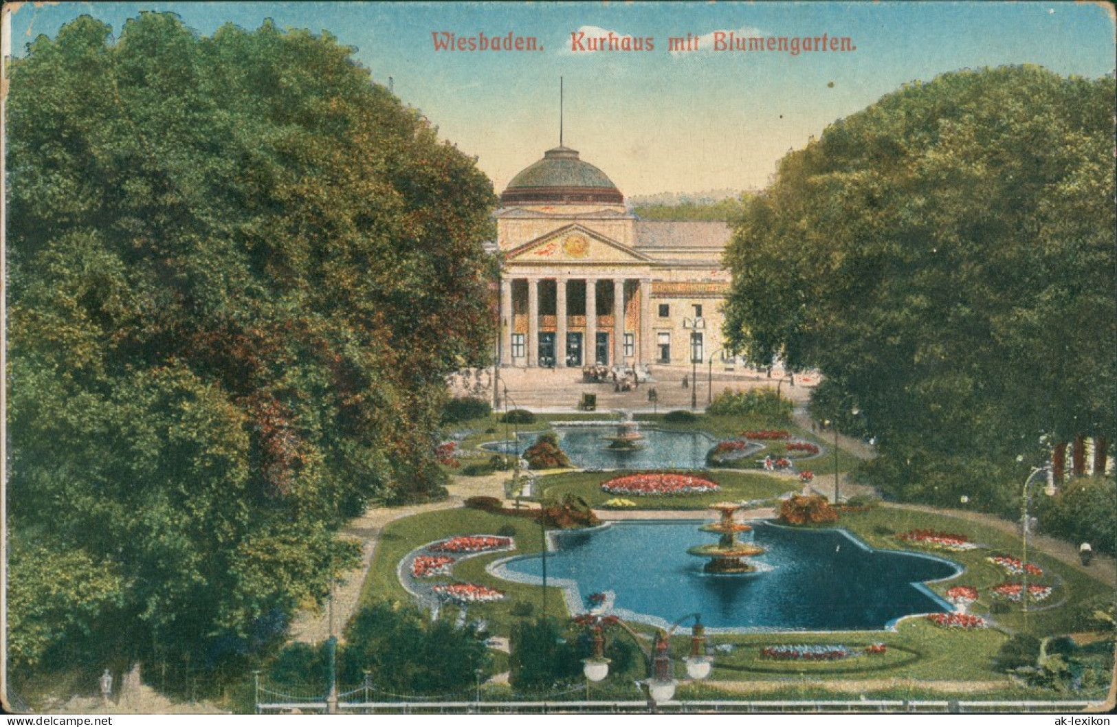 Wiesbaden Kurhaus Mit Blumengarten, Park, Teich, Springbrunnen 1910 - Wiesbaden