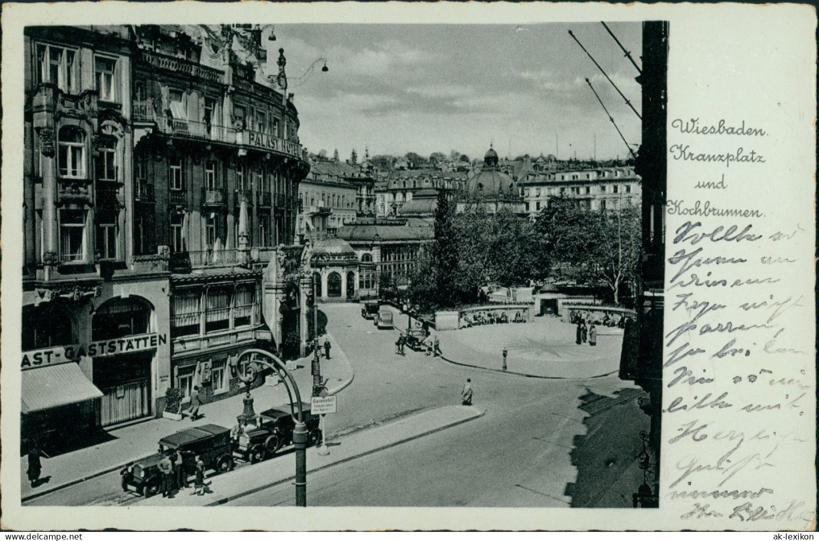 Ansichtskarte Wiesbaden Autos, Gaststätte Am Kochbrunnen, Kranzplatz 1939 - Wiesbaden