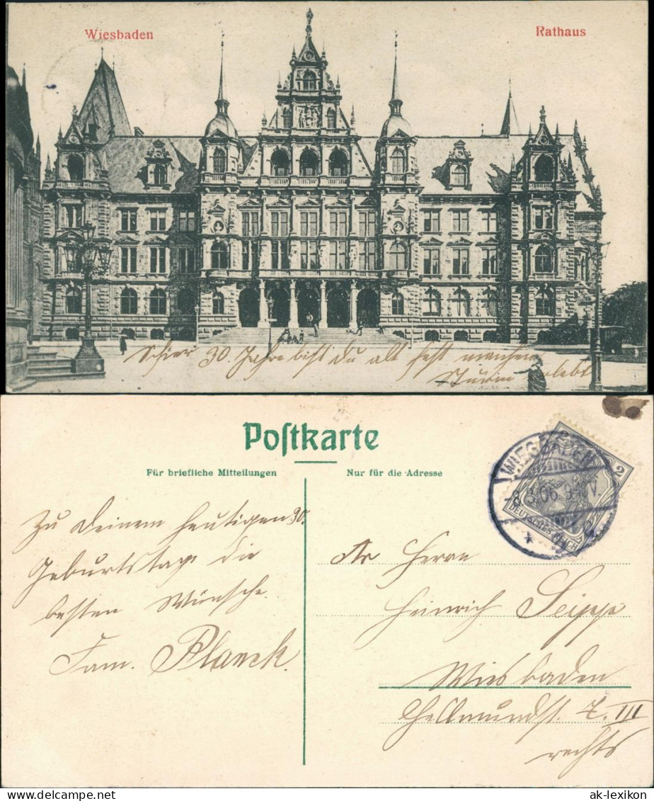 Ansichtskarte Wiesbaden Rathaus, Bauwerk Gesamtansicht, Town Hall 1906 - Wiesbaden