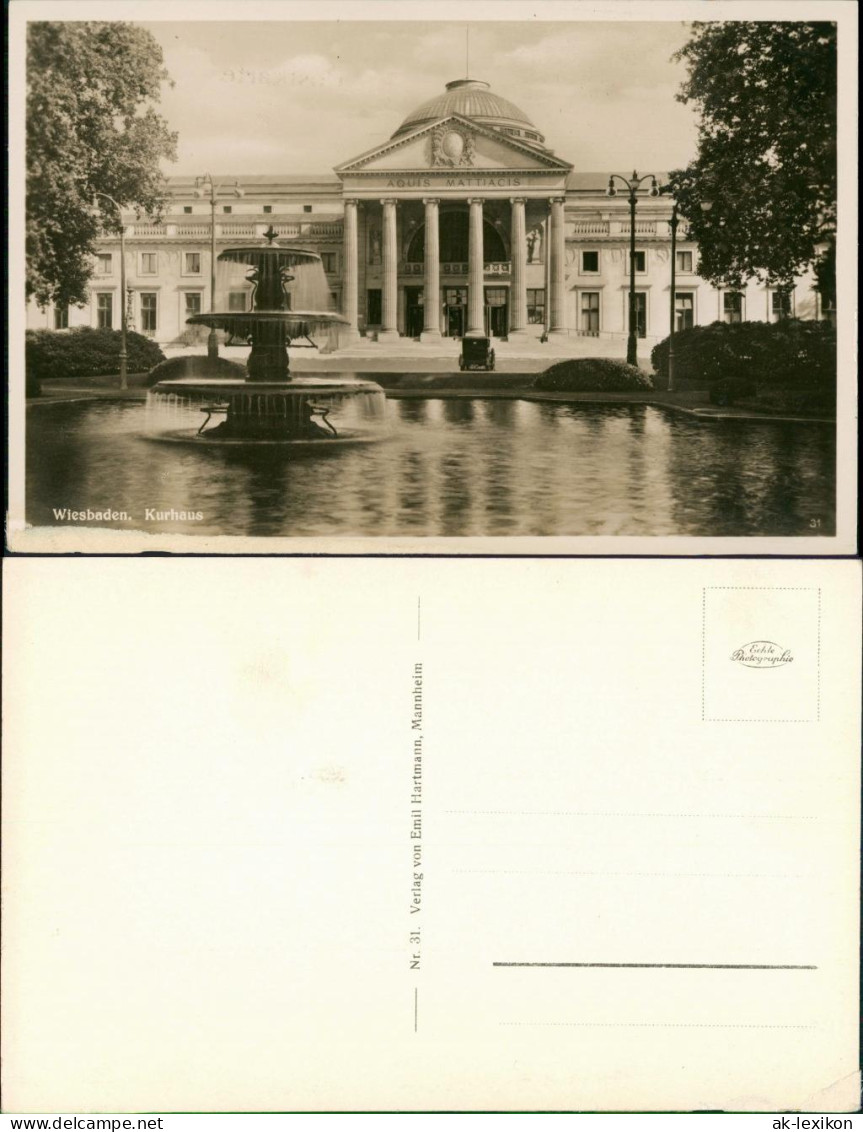 Wiesbaden Kurhaus, Gebäude-Ansicht, Wasserspiele, Springbrunnen 1940 - Wiesbaden