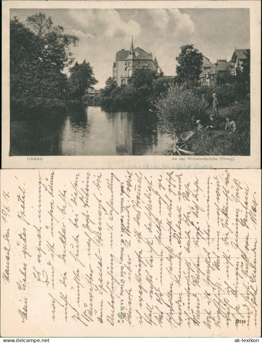 Hanau Partie An Der Wilhelmsbrücke (Kinzig) Leute Am Fluss 1924/1916 - Hanau