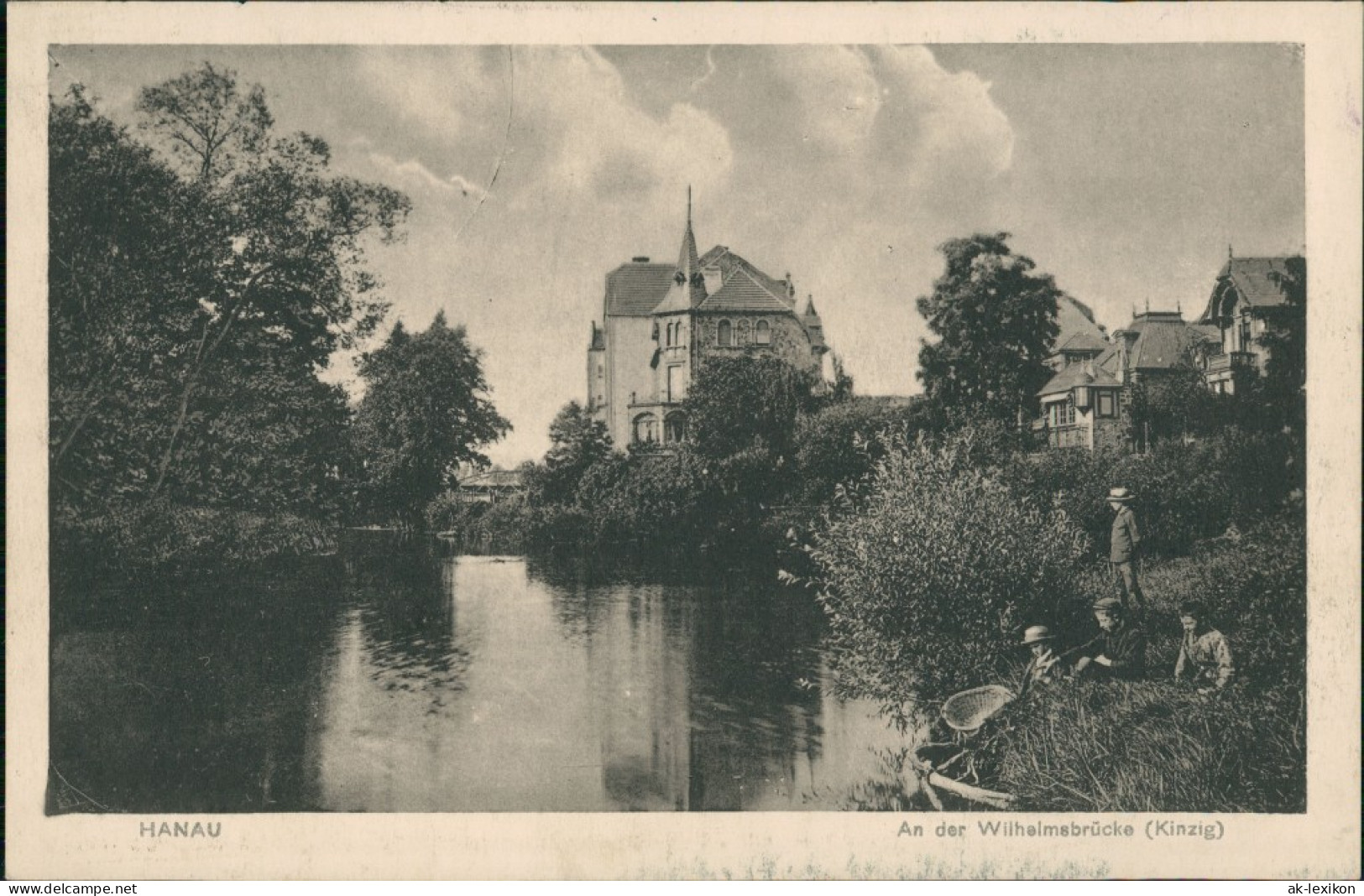 Hanau Partie An Der Wilhelmsbrücke (Kinzig) Leute Am Fluss 1924/1916 - Hanau