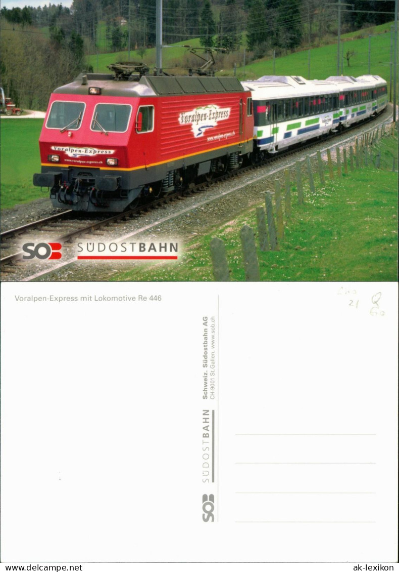 Ansichtskarte  Voralpen-Express Mit Lokomotive Re 446 SO SUDOSTBAHN 1990 - Eisenbahnen