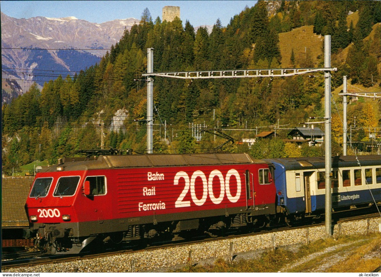 Verkehr & Eisenbahn (Railway) Re 4/4 Mit Schnellzug Brig-Bern Bei Blausee 1991 - Trains