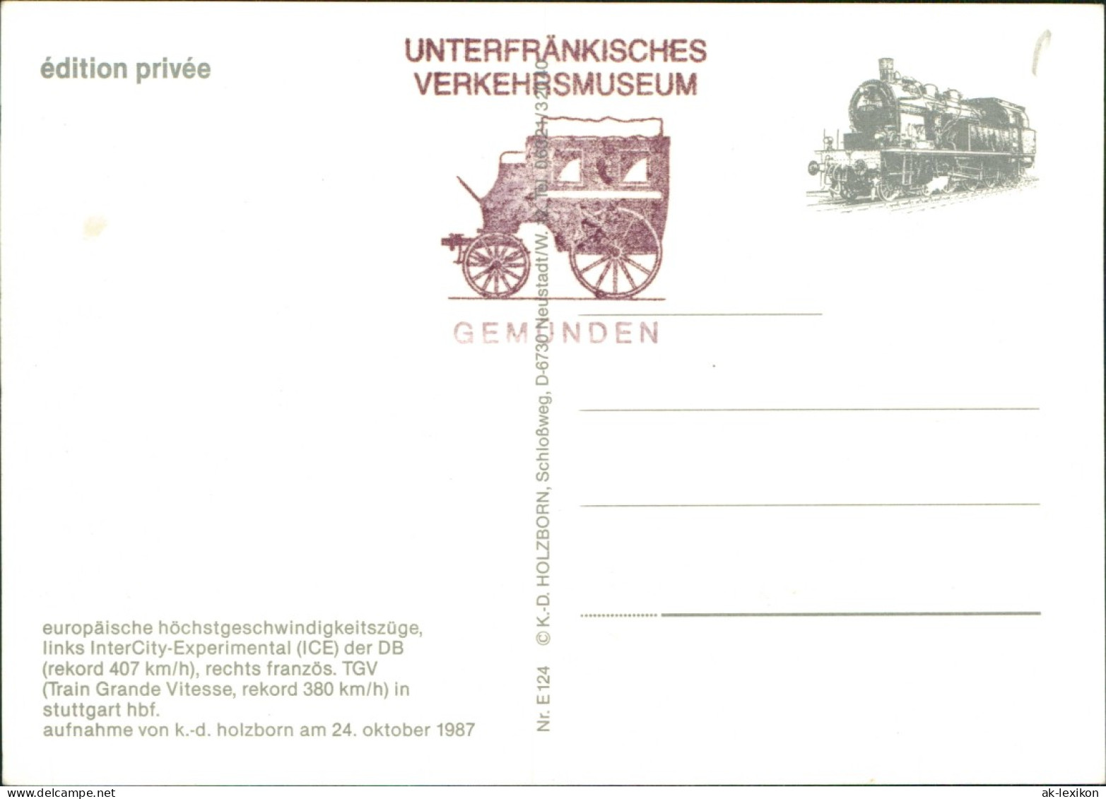 Ansichtskarte Stuttgart Verkehr/KFZ Eisenbahn Zug ICE Und TGV 1987 - Stuttgart