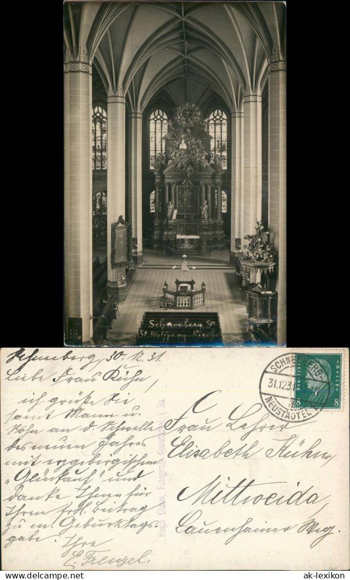 Ansichtskarte Schneeberg (Erzgebirge) St. Wolfgangs-Kirche, Altar 1931 - Schneeberg