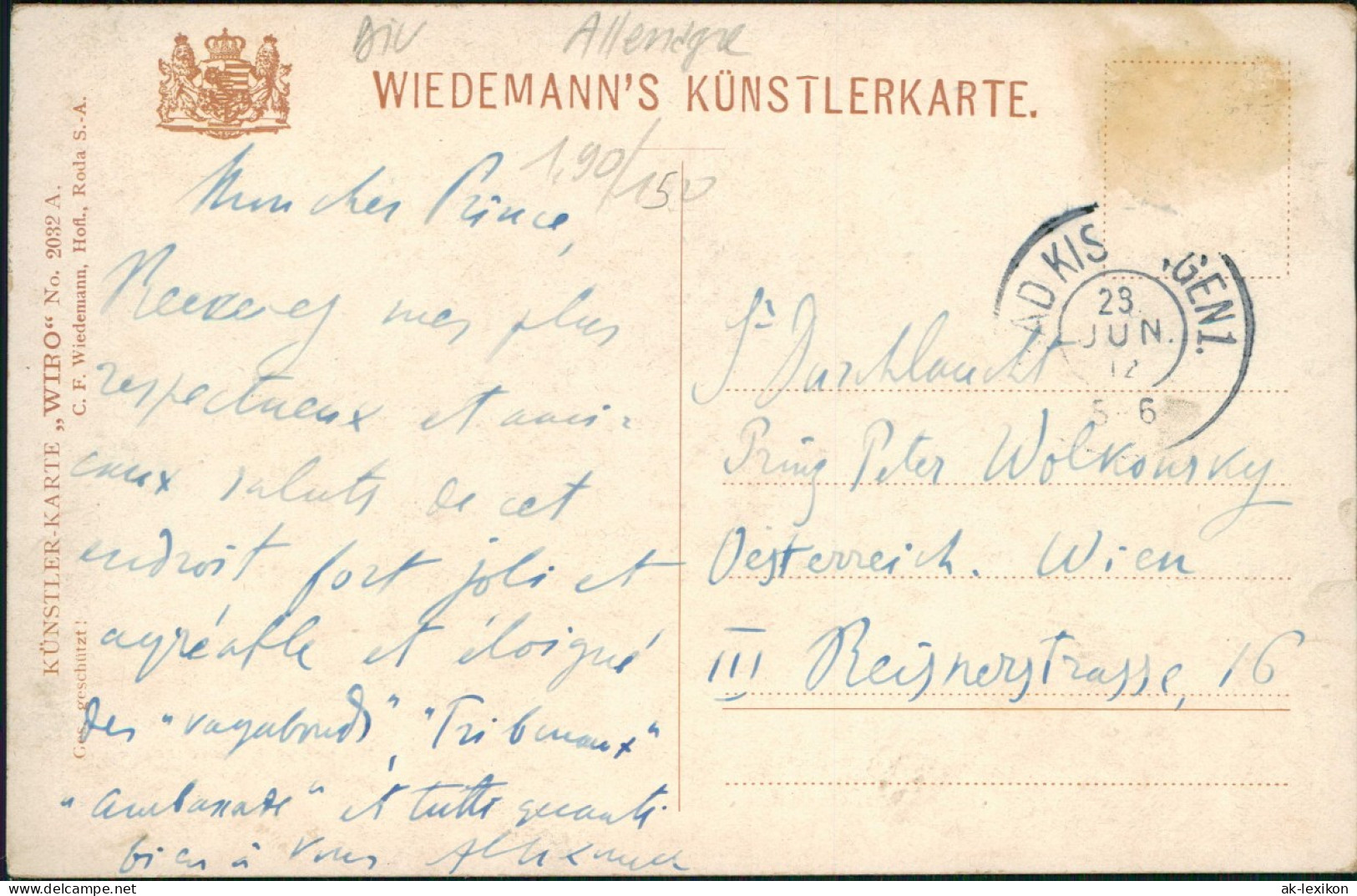 Bad Kissingen Fürstenhof, Dampfer 1912  Gel. An Prinz Pierre Wolkonsky - Bad Kissingen