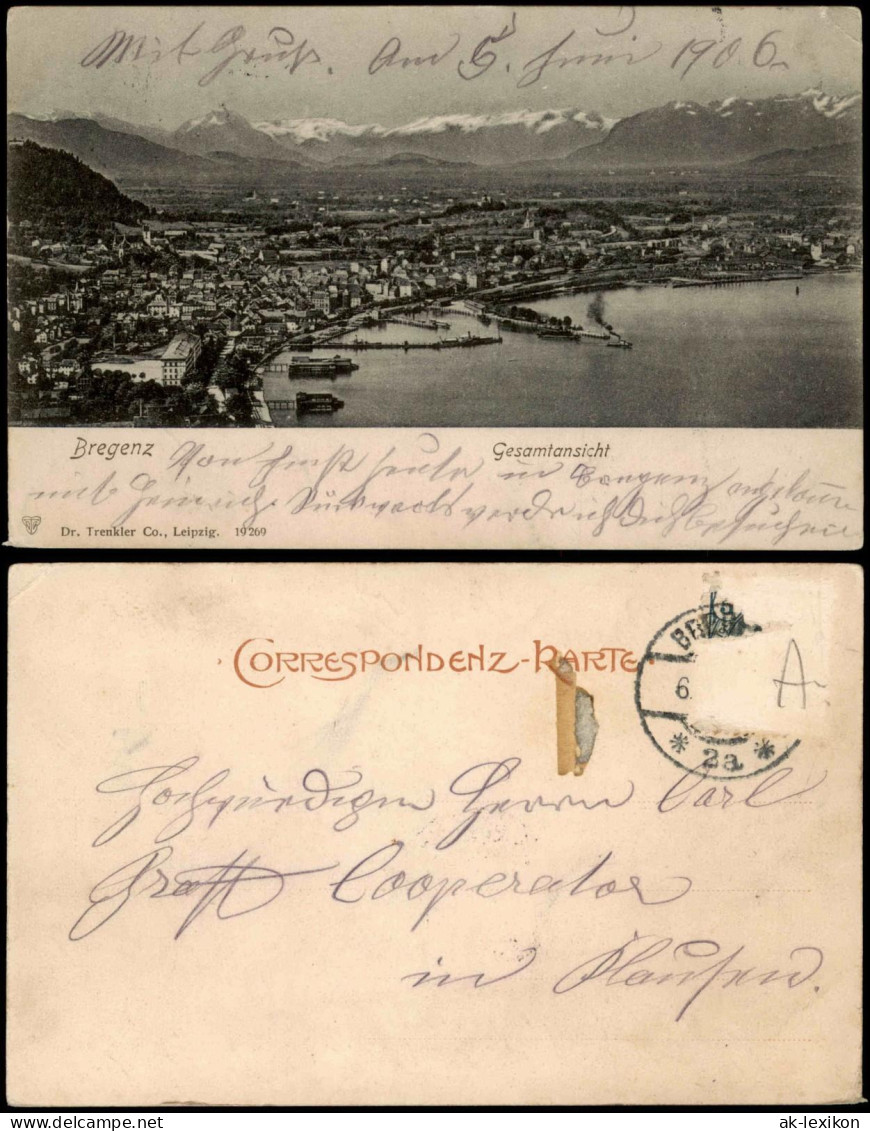 Ansichtskarte Bregenz Totale Mit Alpen 1909 - Autres & Non Classés