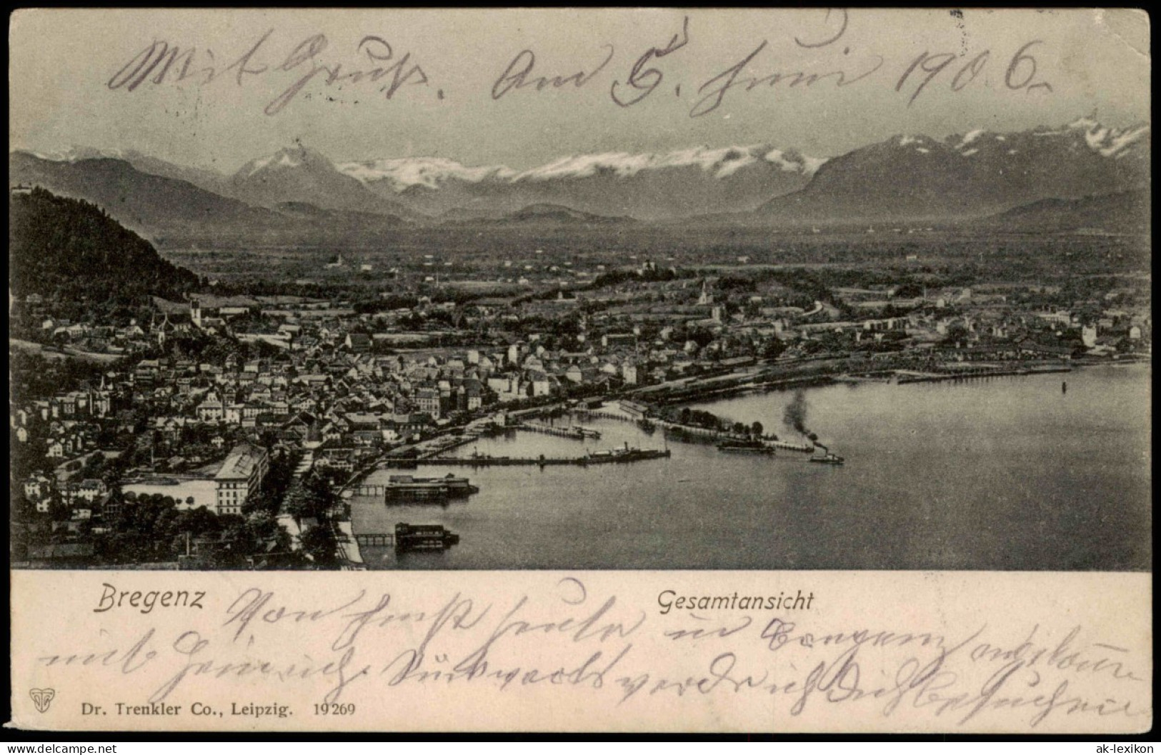 Ansichtskarte Bregenz Totale Mit Alpen 1909 - Autres & Non Classés