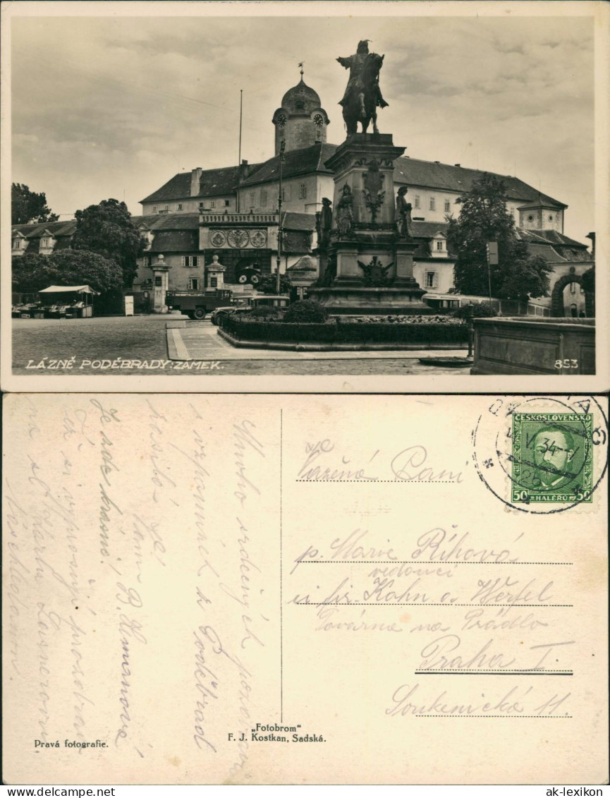 Postcard Bad Podiebrad Poděbrady Marktplatz, Brunnen - LKW 1934 - Tchéquie