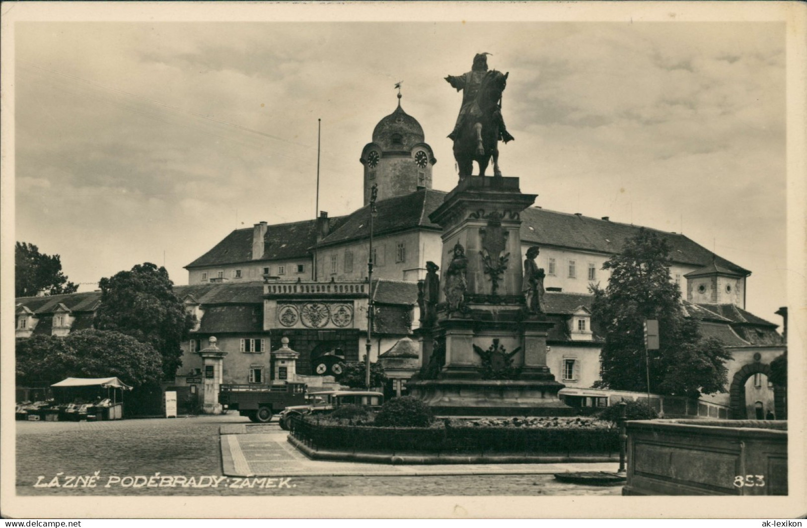 Postcard Bad Podiebrad Poděbrady Marktplatz, Brunnen - LKW 1934 - Tschechische Republik