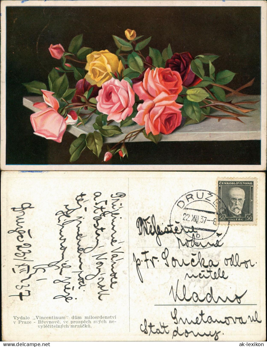 Ansichtskarte  Blumen Rosen Künstlerkarte 1937 - Peintures & Tableaux