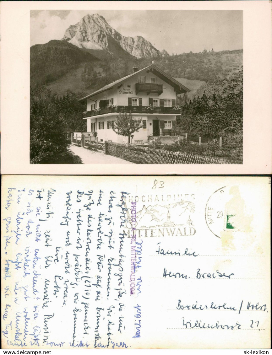 Ansichtskarte Mittenwald Haus Steinrösl - Fotokarte 1962 - Mittenwald