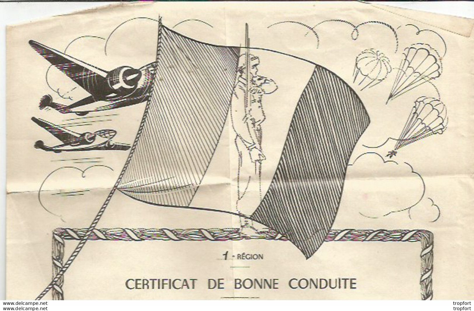 F15 Cpa / Diplôme Militaria CERTIFICAT DE BONNE CONDUITE Armée GARGENVILLE 1954 PAOLINI Paul - Historical Documents